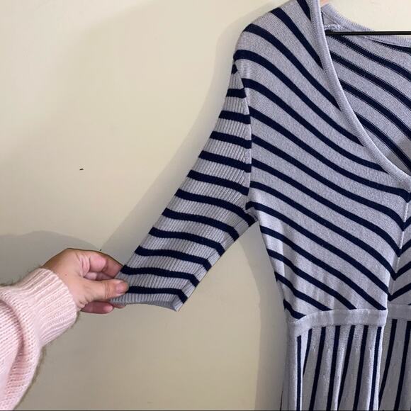 BODEN navy and gray sweater fit and flare dress 8 - Picture 5 of 5